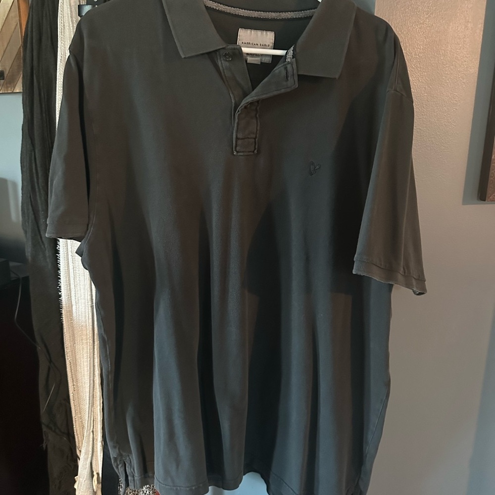 American Eagle Men's Polo Shirt Faded Black